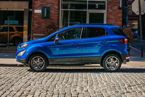 ford ecosport parked on an urban, cobble stone street