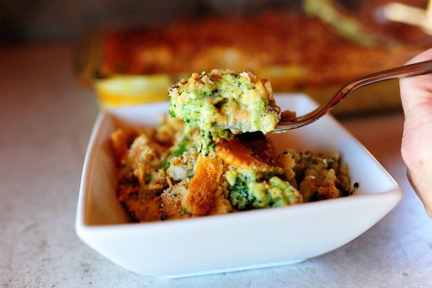 broccoli and cheese with ritz cracker topping