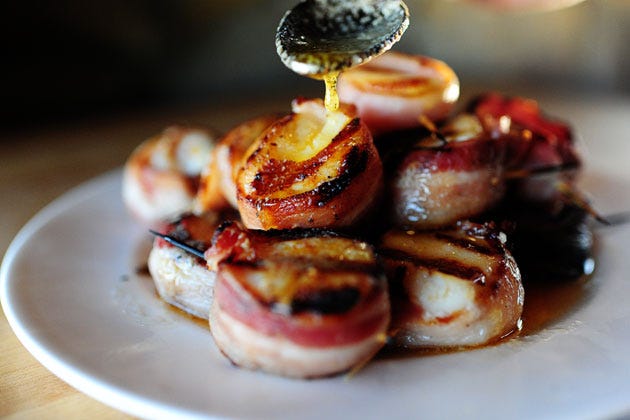 Bacon Wrapped Scallops With Chili Butter