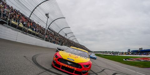 Rivals claim Joey Logano jumped the final restart on Monday in the NASCAR Cup Series race at Michigan International Speedway.