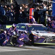 Denny Hamlin lost a chance to win the NASCAR Cup championship after overheating following a pit stop for tape.
