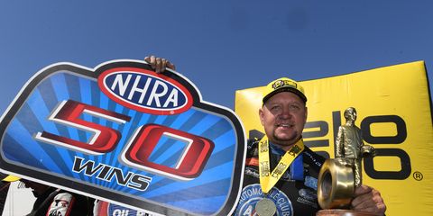 Robert Hight finished off a standout weekend by racing to his 50th career Funny Car win on Sunday.
