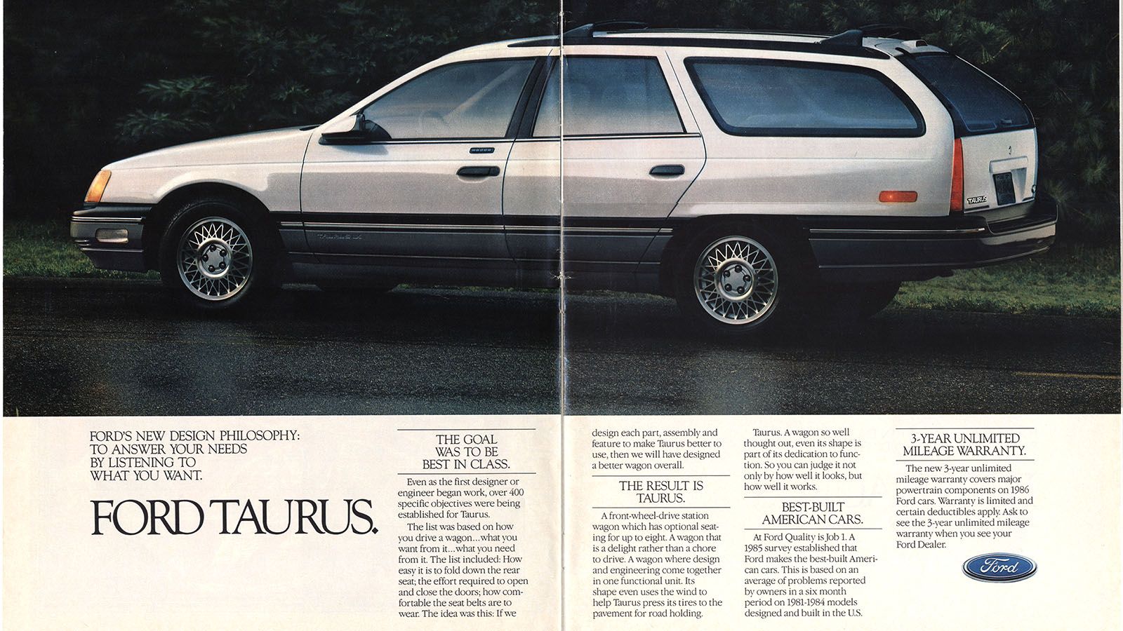 1986 Ford Taurus station wagon magazine advertisement