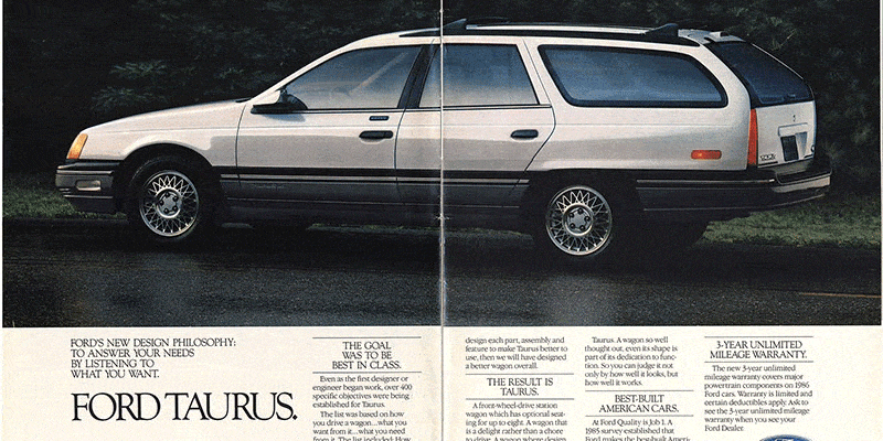  Anuncio de la revista Ford Taurus station wagon.