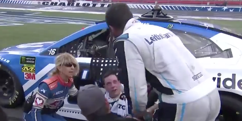 Bubba Wallace doused Alex Bowman with Powerade following a race long conflict at the Charlotte Motor Speedway ROVAL.
