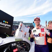 Denny Hamlin won his way into NASCAR's Championship 4 on Sunday at ISM Raceway.
