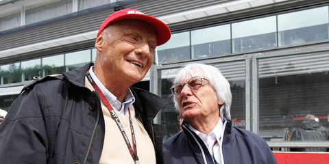 Niki Lauda, left, once drove for Bernie Ecclestone in Formula 1.
