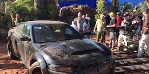 A dusty Dodge Charger SRT Hellcat Widebody poses on the set of "Fast 9"

