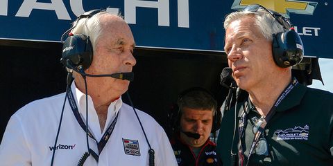 Roger Penske, left,&nbsp;and Penske Corp.&nbsp;president Bud Denker&nbsp;took on a larger role at the Indianapolis Motor Speedway following the announcement of the IMS sale on Nov.&nbsp;4.
