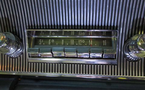 CONELRAD markings weren't required on car radios after 1963, but this 1964 Imperial's radio still has them.