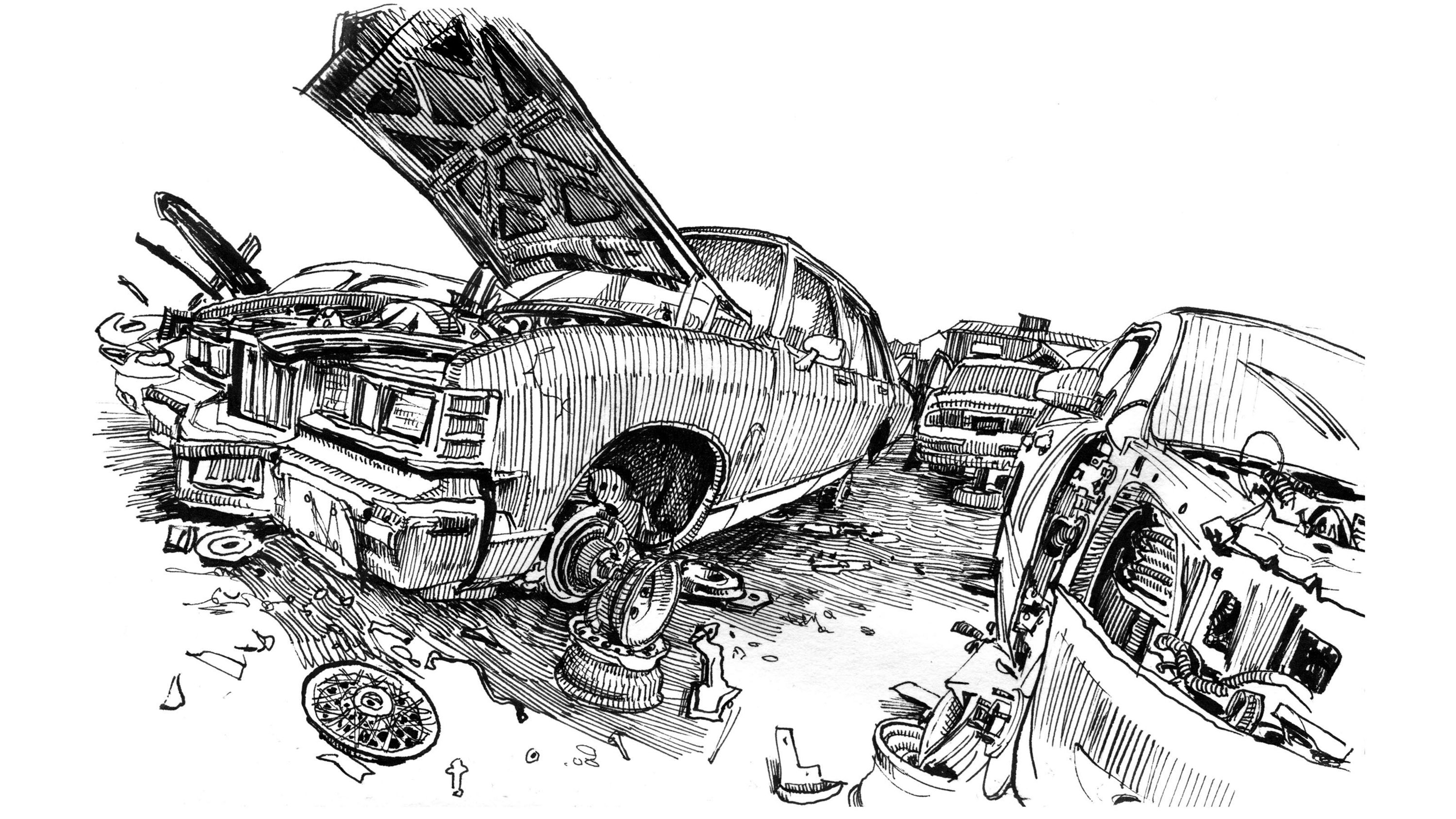 crash  Infamous Jims Auto Art  Sketches Designs Fine Art