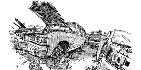 A big U-Pull junkyard offers rich material for a serious sketch artist.