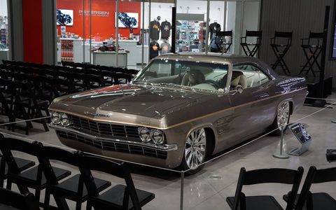 The Imposter, a '65 Impala riding atop a 2009 Corvette, was the centerpiece of the Chip Foose celebration at the Petersen Automotive Museum in Los Angeles July 23.