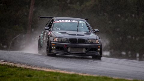 Known for his skill in the wet, Matt DeReus co-piloted Brad Yonkers’ supercharged E46 M3, bringing it only two seconds shy of the rain lap times of James Houghton and Will Au-Yeung’s Unlimited Class times (two classes above). Matt took home a first place in Street Modified RWD, setting a 1:35.464 in the first session Saturday morning before the rain began to fall.