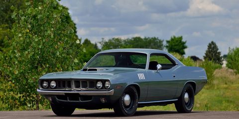 American muscle remains a bright spot in a cooling market; this unrestored 1971 Plymouth Hemi 'Cuda brought $950,000.