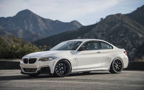 The Dinan M235i is lowered about a half inch.