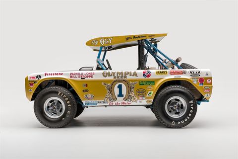 The "Legends of Los Angeles" exhibit, open now at the Petersen Automotive Museum, celebrates race cars built in the City of Angels. There were a lot of them. This is Parnelli Jones' Oly Bronco in which he won two Baja 1000s.
