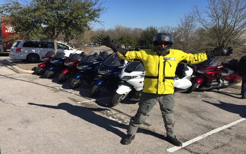 When functionality matters more than fashion, call Aerostich. It'll keep you warm and dry as a pizza pie. This is me on a 24-degree morning in Texas for the Honda Gold Wing intro.