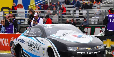 Tanner Gray qualified ninth in Pro Stock Saturday (6.578 seconds in a class-fastest 211.10 mph in the Auto Club Raceway quarter-mile) for Sunday’s eliminations. 
