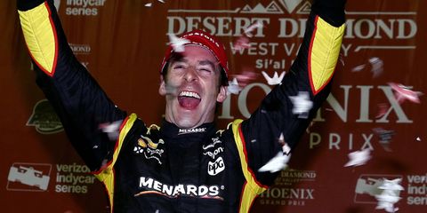 Simon Pagenaud scored his first IndyCar Series victory on an oval on Saturday night at Phoenix.