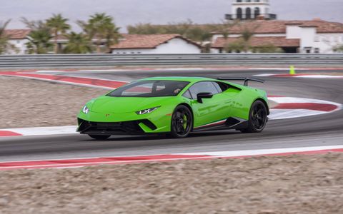 To make a Huracan into a Huracan Performante, Lamborghini lops off 88 pounds, adds 30 hp and 30 lb ft of torque, stiffens the suspension and adds active aerodynamics. 0-62 mph in 2.9, top speed 201 mph, 6:52 Nurburgring lap time. Oh so bene!