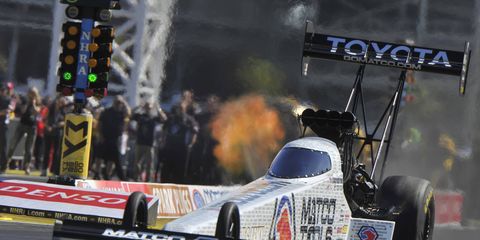 Antron Brown won Sunday's NHRA Top Fuel event in Las Vegas.