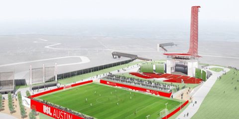 An architect's rendering of a proposed soccer stadium planned for Circuit of the Americas.