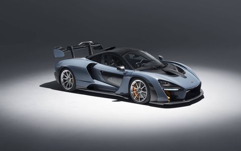 McLaren's new Ultimate Series hypercar, the Senna, is a radical machine that promises sensational performance. For starters, try 0-60 mph in 2.7 seconds and 1,764 pounds of downforce a 155 mph. The car shown here sports 'victory gray' paint.