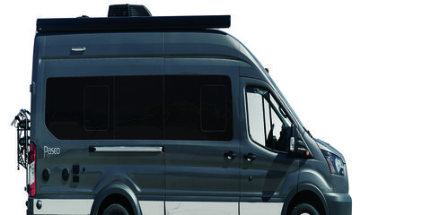 The Winnebago Paseo is 22 feet 1 inch of luxury lifestyle cruising, too much to even fully fit in the frame.