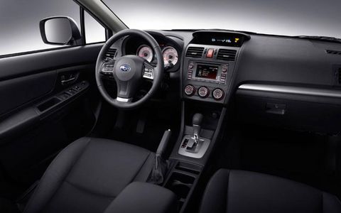 Inside the 2012 Subaru Impreza with cloth interior.