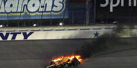 Simona De Silvestro sustained burns on her right hand after her race car crashed and caught fire in Texas on Saturday.