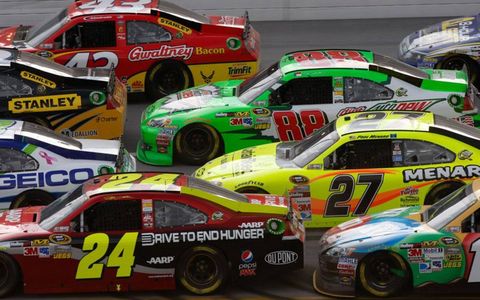 The was the scene in the pack as cars roared toward the finish line on the final lap at Talladega.