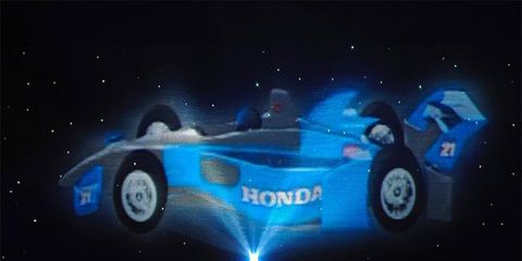 A hologram rendering of the 2012 IndyCar chassis.