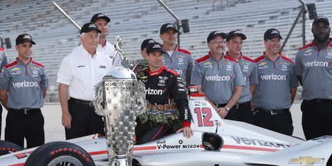 Will Power took his champion's pictures for winning the Indianapolis 500 on Monday morning.