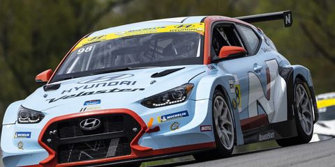 It was Hyundai versus Audi as the race approached the checkered flag, with Bryan Herta Autosport’s No. 98 Hyundai Veloster N battling against Audi RS3 LMS entries from Mark Motors Racing and Roadshagger Racing by eEuroparts.com.