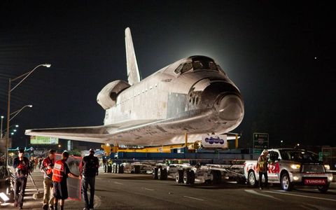 TUNDRA DUTY // A 2012 Toyota Tundra Tows Space Shuttle Endeavour over Manchester Boulevard Bridge on its way to the Los Angeles Science Center where it will be on permanent display.