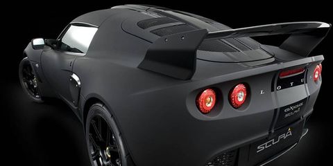 Lotus Exige Scura, rear side view. Vehicle will be shown at the Tokyo Auto Show in October.