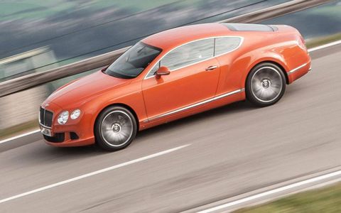 The 2013 Bentley Continental GT Speed rolls on 21-inch wheels.