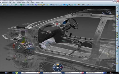 Dassault Syst&egrave;mes CATIA V6 in use for developing interior placement of electrical components.