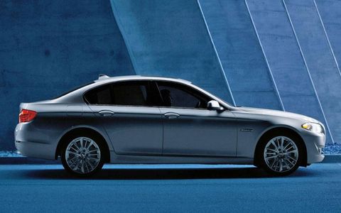 The M sport package on our 2012 BMW 550i sedan added sporty touches inside and out, including 19-inch alloy wheels, an aerodynamic kit and an M steering wheel.
