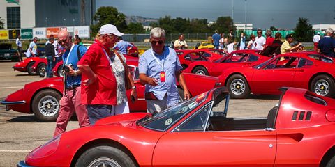 More than 150 Dinos descended on Maranello June 30 to celebrate the 50th anniversary of the Dino's road debut, which happened in March 1968. The cars first gathered at the Ferrari museum in Maranello, then took a parade lap around Fiorano. What a day!