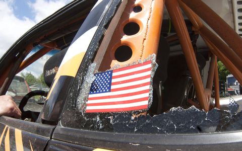 Automotive exterior, Flag, Hood, Vehicle door, Bumper, Flag of the united states, Grille, Kit car, City car, Classic car, 