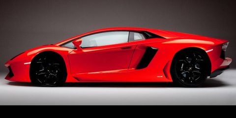 A side view of the new Lamborghini sports car.