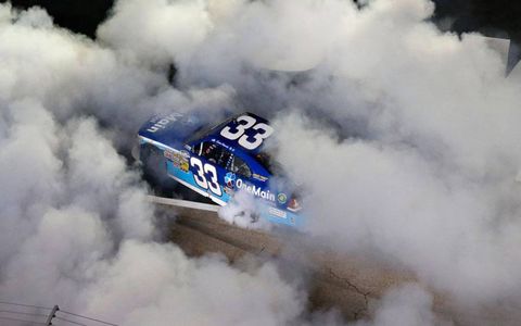 Kevin Harvick does a major-league burnout following his Nationwide Series win at Texas.