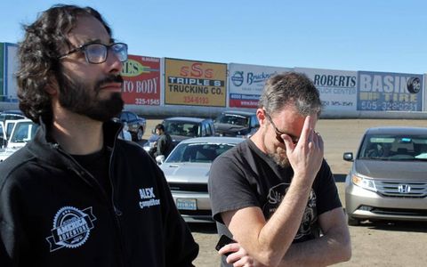 The lunacy, the mayhem, the lack of sleep. It puts a man in strange states. Alex and Davey at the Aztec Speedway.