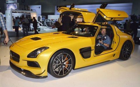 The 2014 Mercedes-Benz SLS AMG Black Series on the floor of the Los Angeles Auto Show.