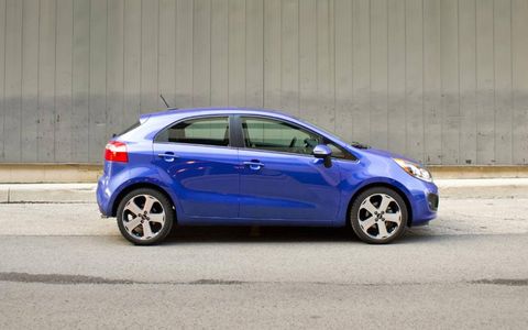 The 2012 Kia Rio SX 5-door offers adequate cargo room with 15.0 cubic feet of space.