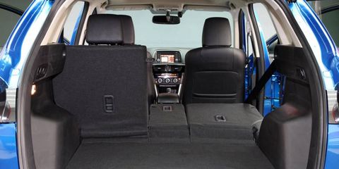 The Mazda CX-5 crossover rear seats can split and fold in a 40/20/20 configuration.