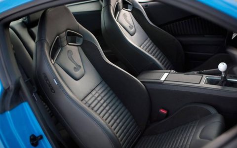 The interior of the 2013 Mustang Shelby GT500 gets Recaro seats.
