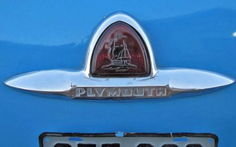 The Mayflower didn't just appear on the hood. On this 1946 Plymouth Coupe, a detailed rear view of the ship is cast into the brake light.